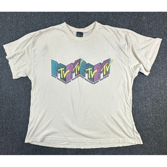 MTV Other - MTV T-Shirt Mens L/XL Beige Graphic Retro 90s MTV Casual Wear Rock Skate VTG